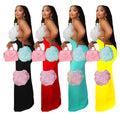 C7048 cross-border   independent station fashion women's solid color floral dress long dress new