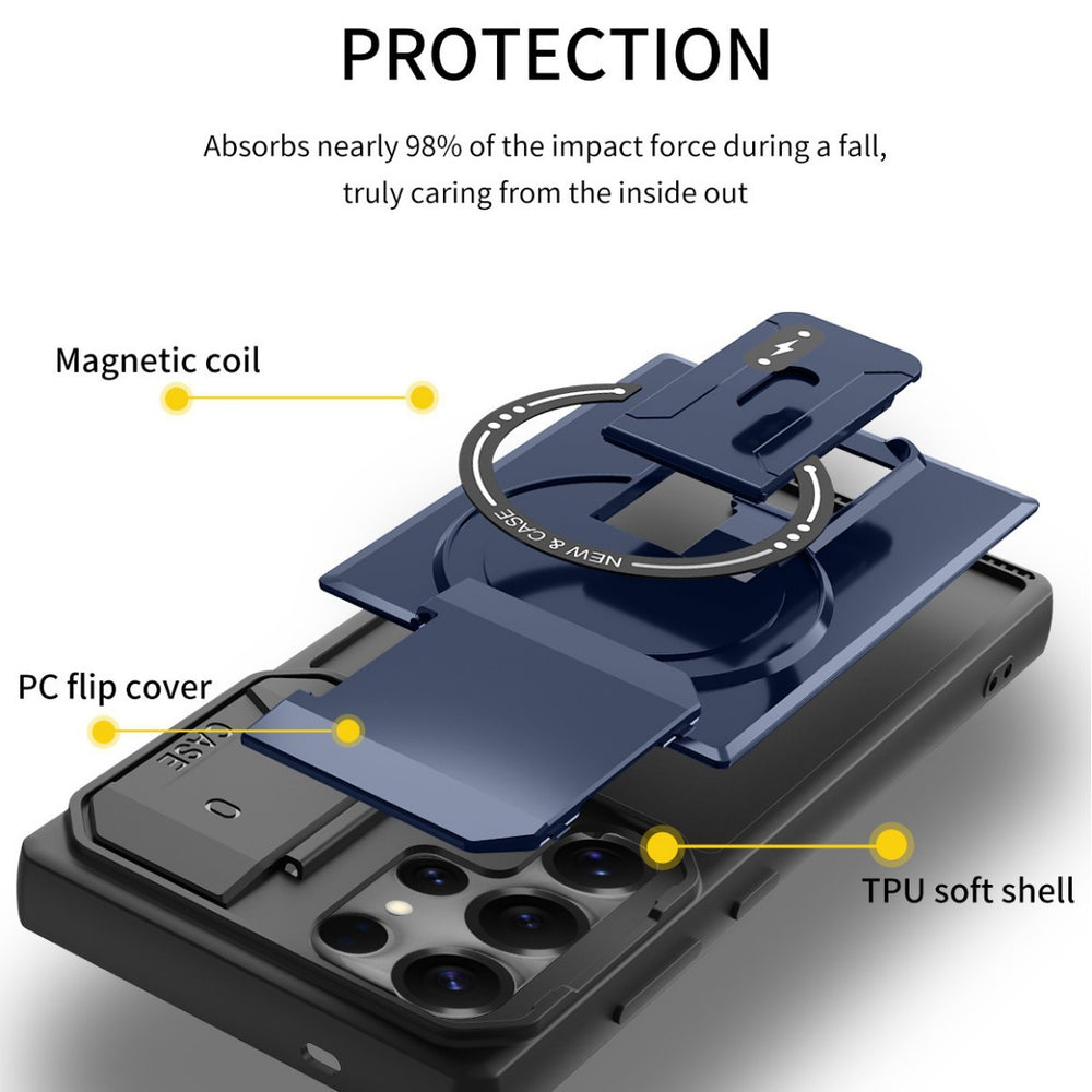 compatible samsung s25 ultra armor case with magnetic stand, s26 lens protection, full coverage, and drop-proof design (a07)