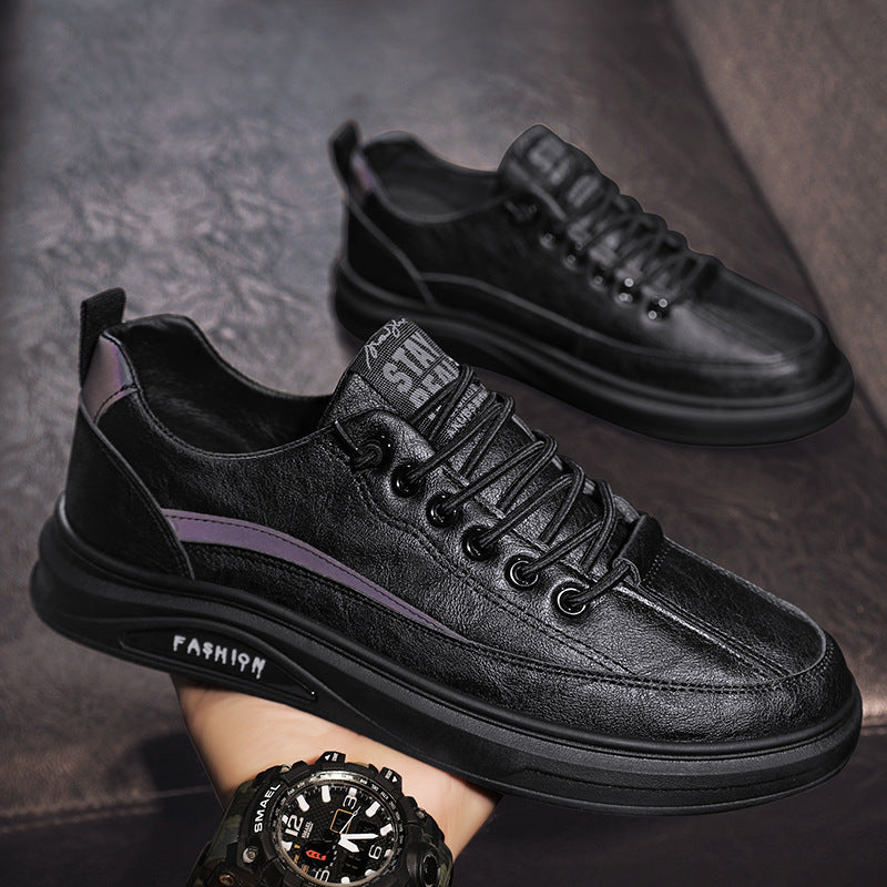 Spring men's shoes 2025 new spring and autumn sports casual leather shoes men's board shoes black non-slip waterproof chef labor protection