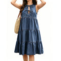 european and american summer new style bowknot sleeveless denim dress - women's european and american fashion trendy ruched mini dress