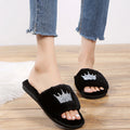 Fuzzy slippers women's 2024 spring new korean style flat crown one-strap warm home & outdoor cotton slippers