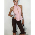 European and american women's clothing  summer new fashion y2k hot girl stand collar cardigan backless sleeveless tank top