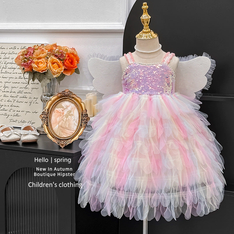 summer girls' dress - kids' rainbow winged gown tulle skirt puffy princess dress - clearance sale (limited sizes available)