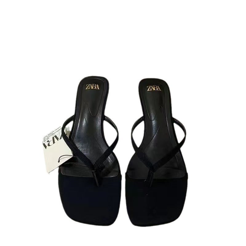 Za summer new 2024 french square toe high heel women's shoes, thong sandals with open toe and slingback, fashion sandals for women