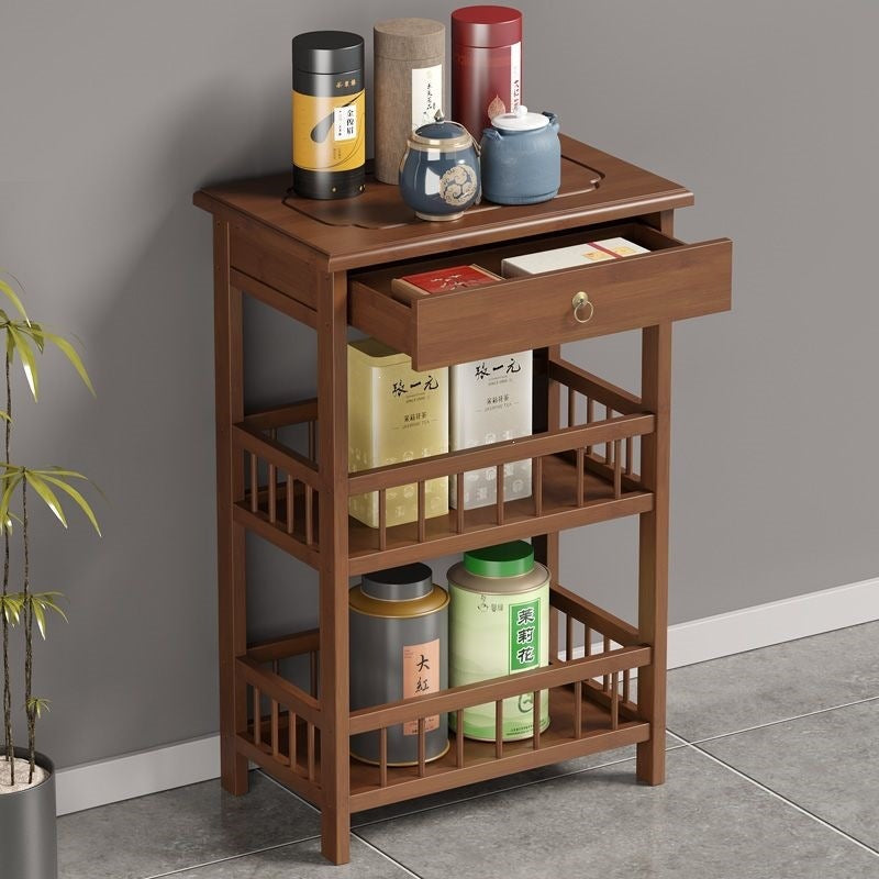 Tea table side tea cabinet living room sofa side cabinet small coffee table mahjong table corner table small square table storage rack bamboo bedroom