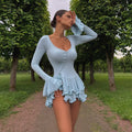European and american women's clothing  summer new collection: flared sleeve, cinched waist, low-cut, sexy, spicy girl button-down dress - wholesale for export