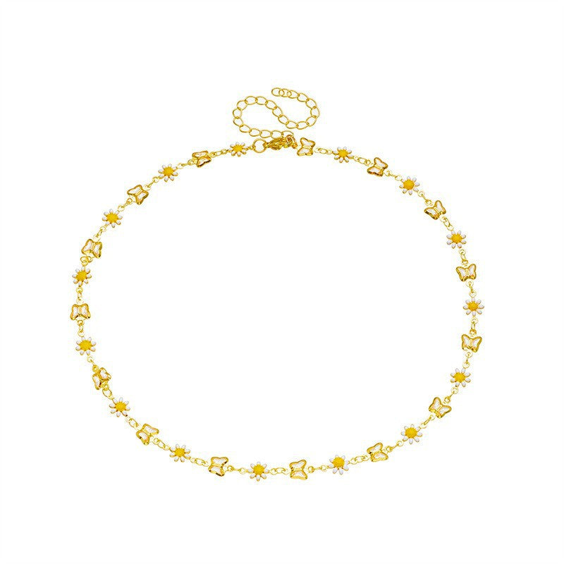 European and american cross-border fashion butterfly daisy necklace - unique gold daisy butterfly necklace, perfect for any occasion