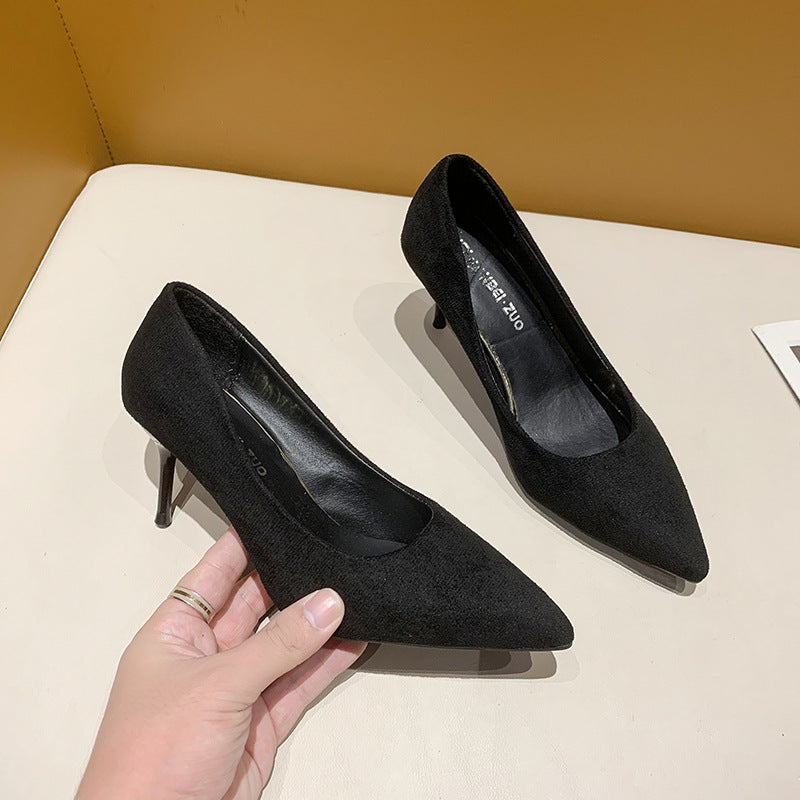High heels for women 2025new arrivalpopular suede fashioneasiest for matchautum women's shoes k-style banquet stiletto pointed toe flats