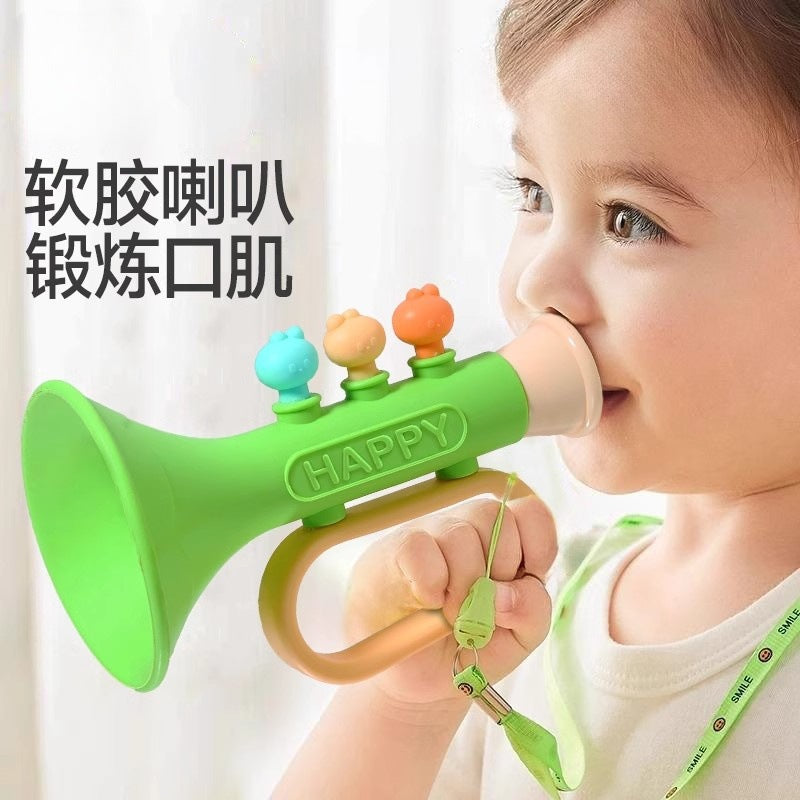 Baby soft rubber chewable trumpet whistle musical instrument harmonica non-toxic whistle flute educational toy