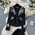 French chic embroidered beaded v-neck lace two-piece set - women's autumn slim-fit high-end beaded elegant outfit