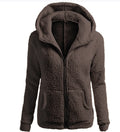 women's fashion solid color hoodie - loose fit plush zip-up jacket top