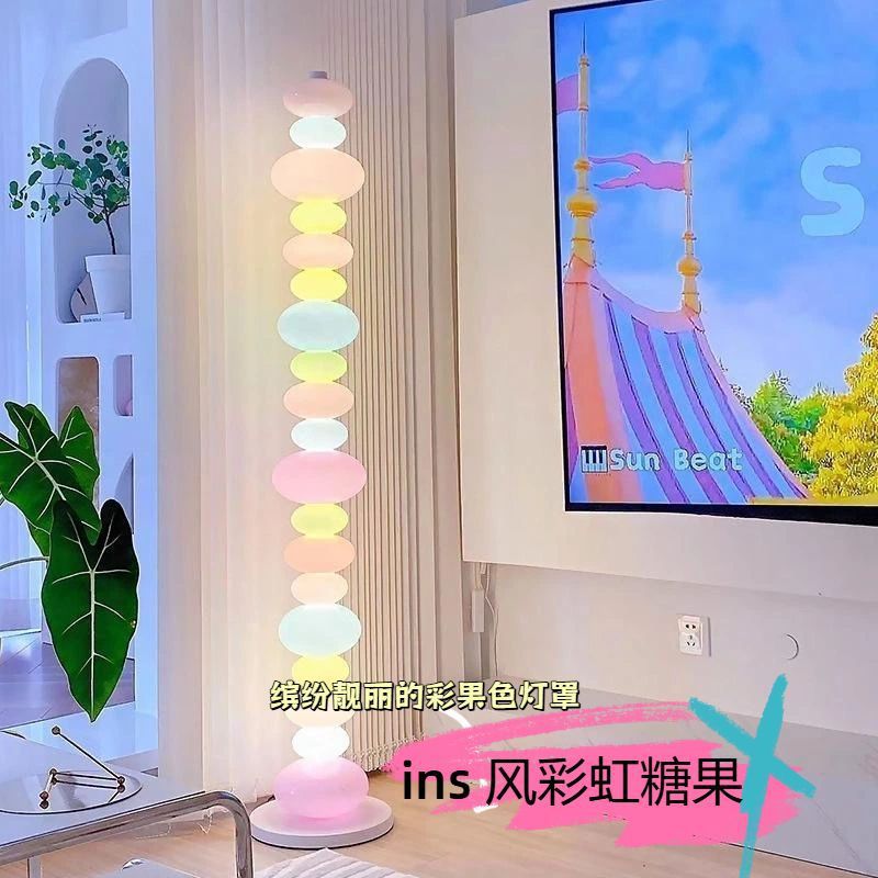 Candy string rainbow floor lamp - creative macaron colorful bedroom table lamp - glass living room stackable sugar ambient light