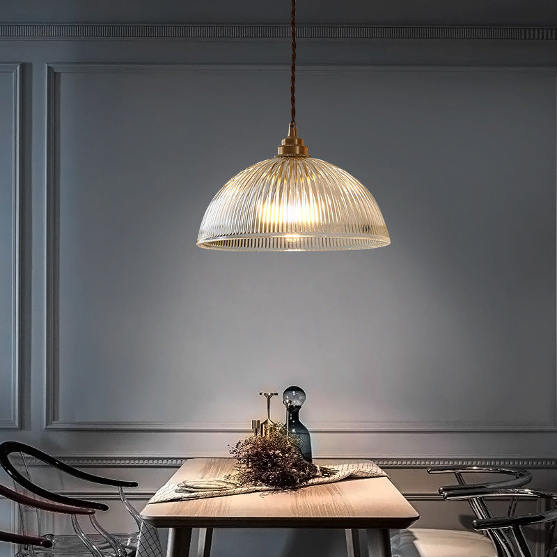 Zhongshan lamps, Nordic style restaurant bar balcony personalized minimalist single-head chandelier brass striped glass chandelier