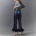 slimming independent station  european and american women's clothing sequinpants raw edge decoration fashion low waist nightclub pants