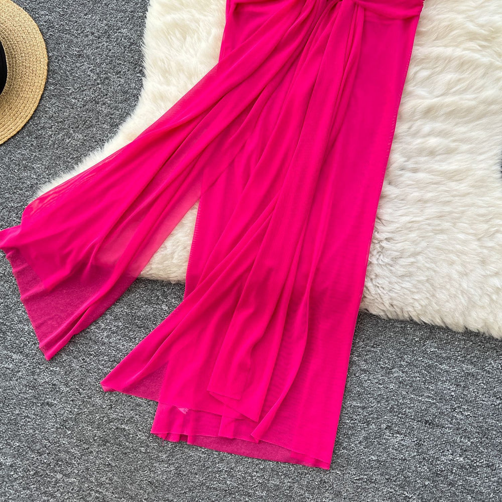 Pure desire hollow sense sleeveless tube topdress women's summer strap waist silm vacation style long skirt