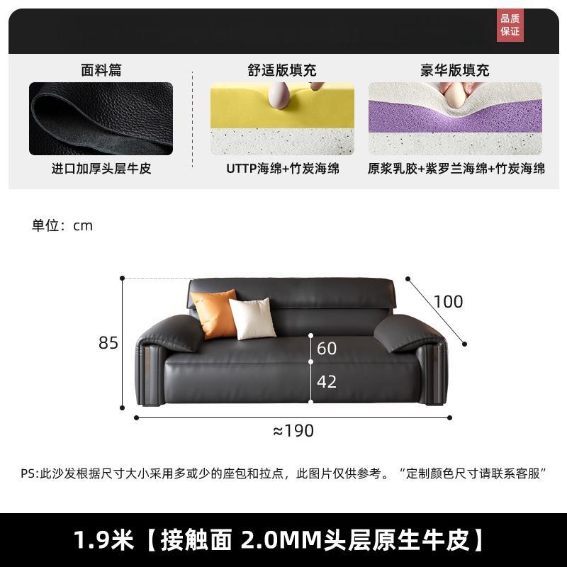 Italian normcore genuine leather sofa modern for home living room black straight row three seatsaccessible luxury first layer cowhide art sofa