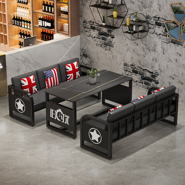 Retro industrial wind clear bar music dining bar booth sofa, bar pub black wrought iron rock slab table and chair combination