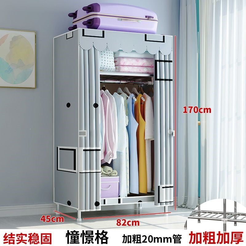 Simple fabric wardrobe rental house steel pipe thickened wardrobe for home bedroom dormitory storage cabinet