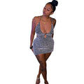 European and american cross-border women's fashion  summer sexy hot girl mini dress black and white striped tie-up women's dress