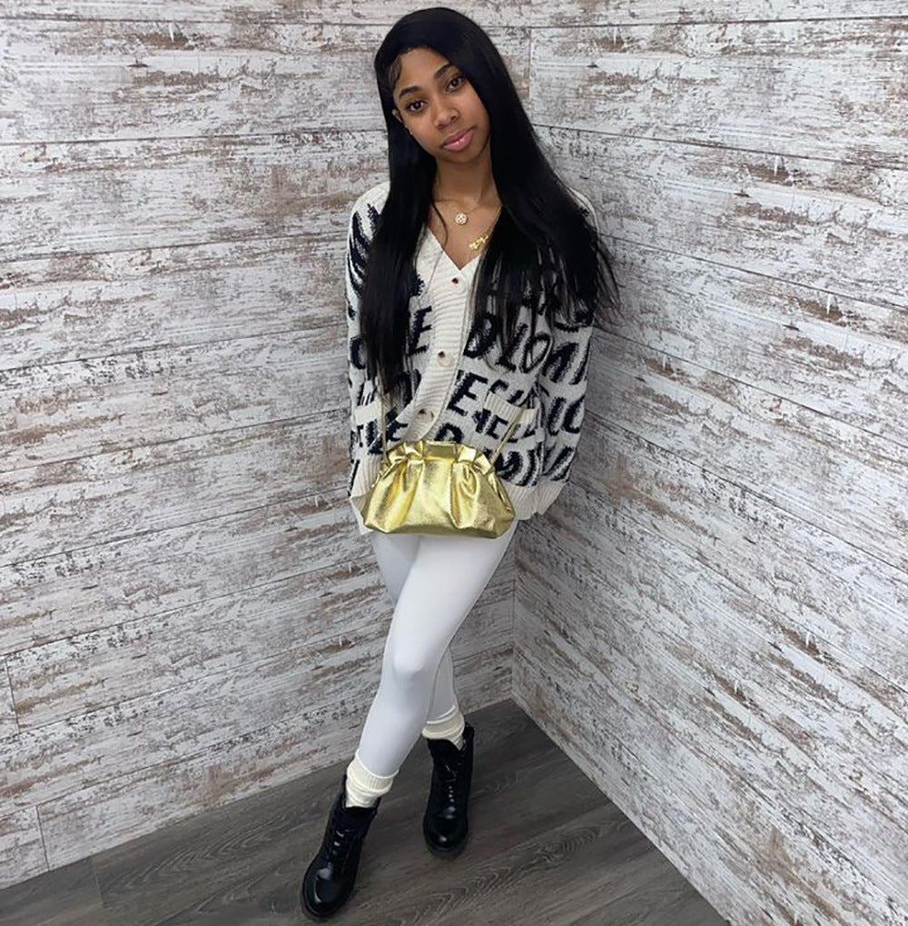 European and american cross-border women's clothing:  &  winter new arrivals - casual, loose-fit, letter print cardigan knit sweater tops