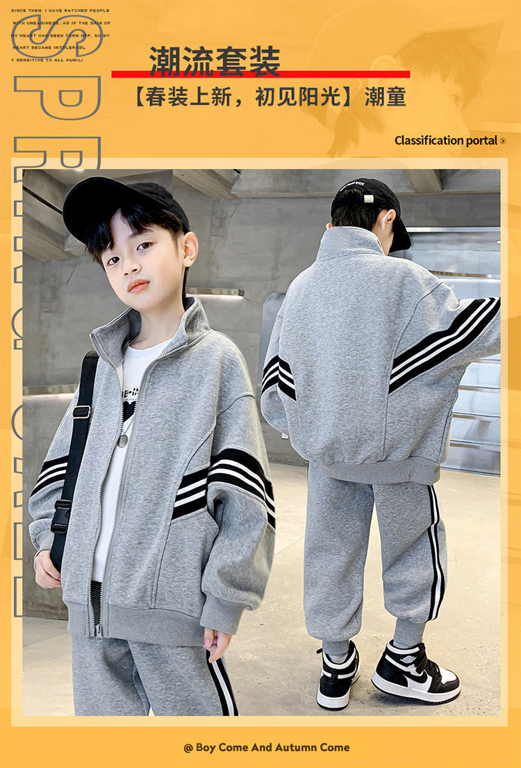 Boys' spring/autumn outfit set,  new style, stylish casual two-piece tracksuit for mid-to-large children, spring collection kids' baseball jacket