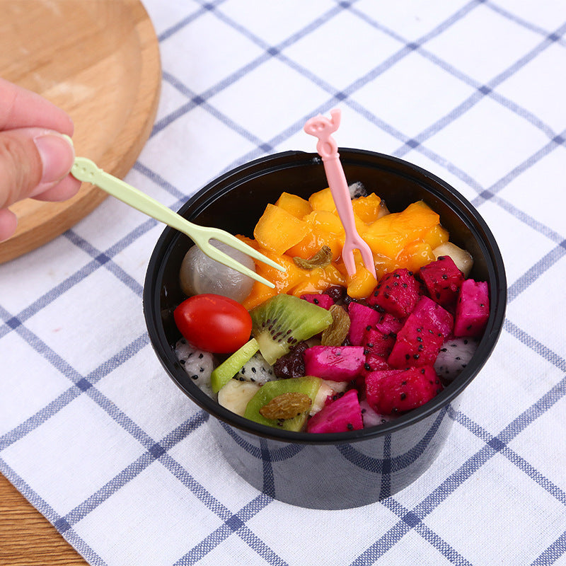 Fruit fork set - disposable plastic two-pronged fruit picks for home use - perfect for fruit, cakes, desserts, and snacks