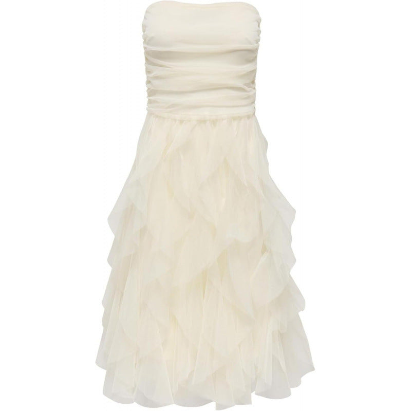 Amazon fashion ruffles pleated mid-length dress women's  summer new elegant sleeveless skirt