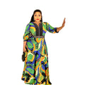 e-commerce   new print dress african plus size women's hotfix rhinestone beaded maxi dress