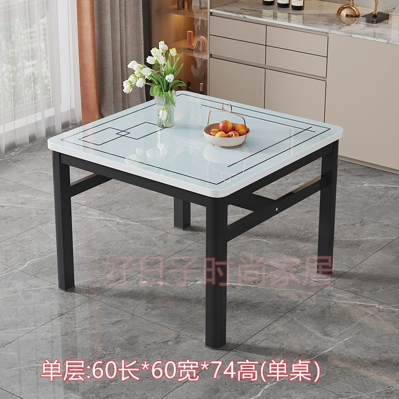 Square dining table tempered glass dining chair combination small apartment home dining table minimalist square table double-layer small table