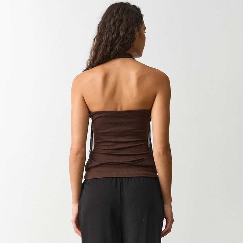 fashion style women's clothing  spring and summer new arrivalfashionelegant sleeveless halter layered backless t-shirttops for women