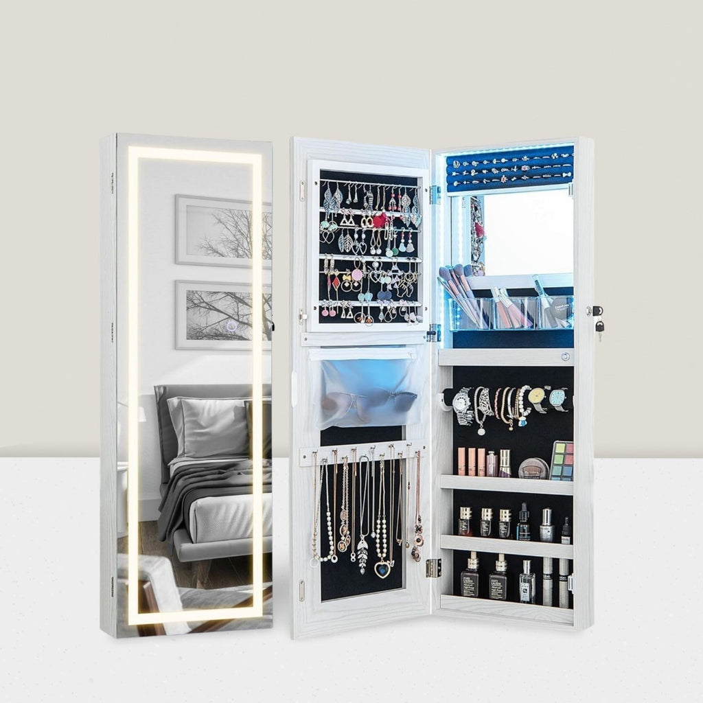 Solid wood full-body mirror cabinet full-length mirror multi-functional bedroom jewelry storage fitting mirror household wall-mounted door