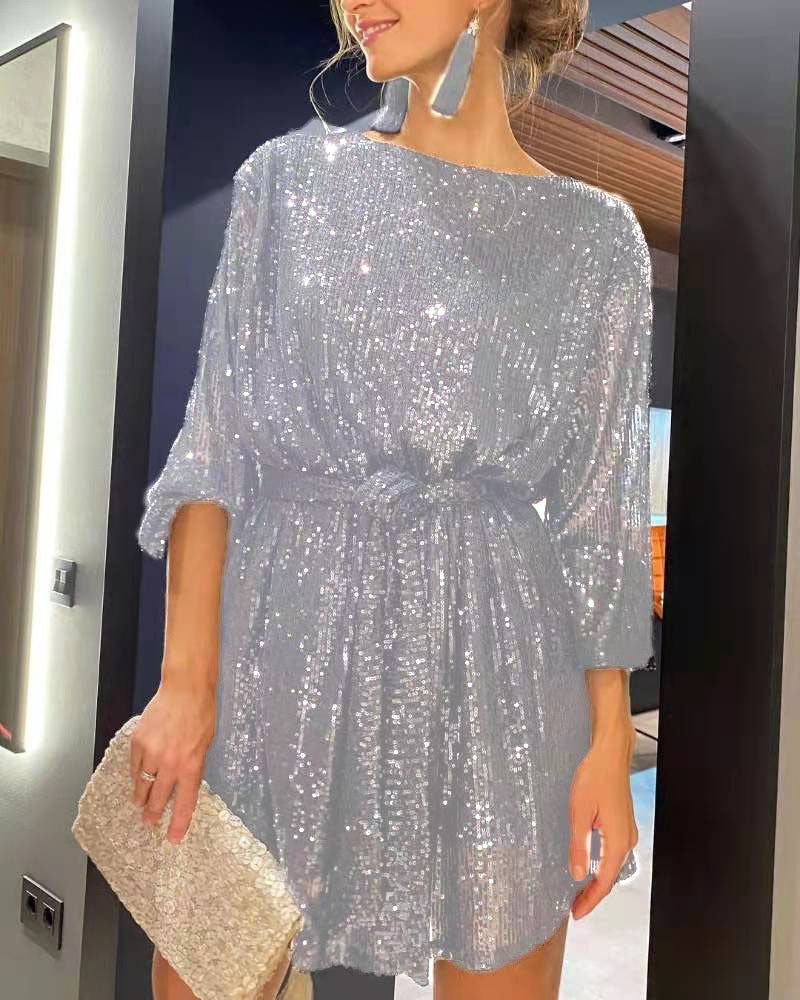 european and american new arrival: independent website holiday party fashion sequin beaded color block bodycon mini dress