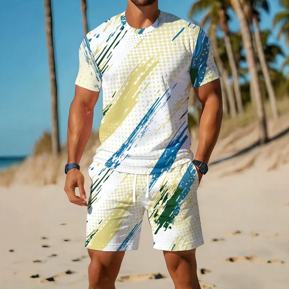 men's short-sleeve and shorts set, casual sportswear set, 3d printed cross-border hot seller, dropshipping available