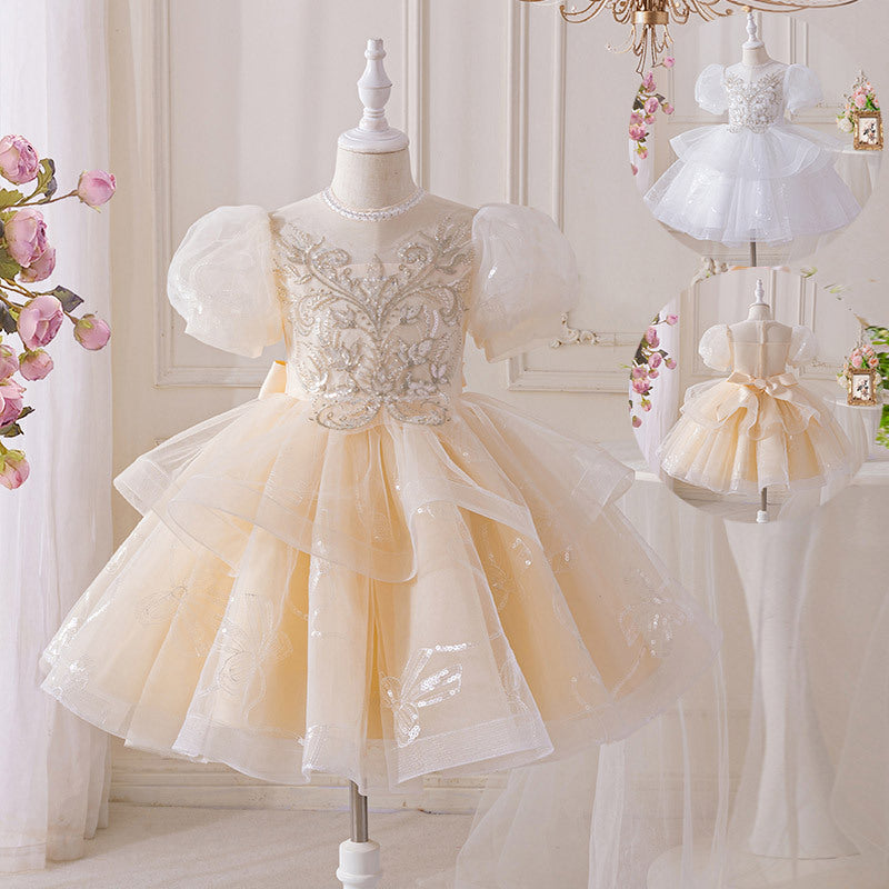 Girls' dresses flower girl wedding dresses tulle skirts children's day performance costumes hostess piano recital mid-length kids' princess dresses