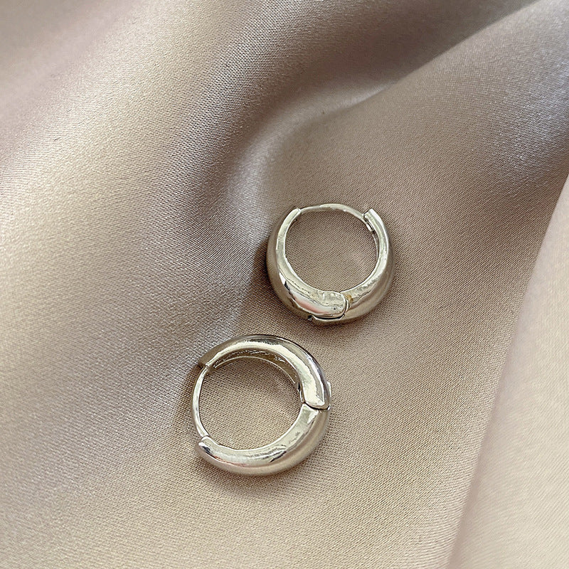 925 silver needle hong kong style retro metal earrings for women classy geometric plain hoop earrings easiest for match exaggerated work clothing earrings