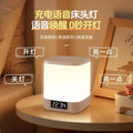 Voice-activated night light - smart bedside lamp for bedroom, sleep aid, sound control, timer, soft light, rechargeable desk lamp for kids and baby feeding