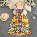 Retro palace baroquetube top suspender long skirt seaside vacation waist slimming look word fixed slotprintingdress
