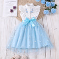 Girls' sleeveless embroidered mesh dress with turn-down collar and woven belt