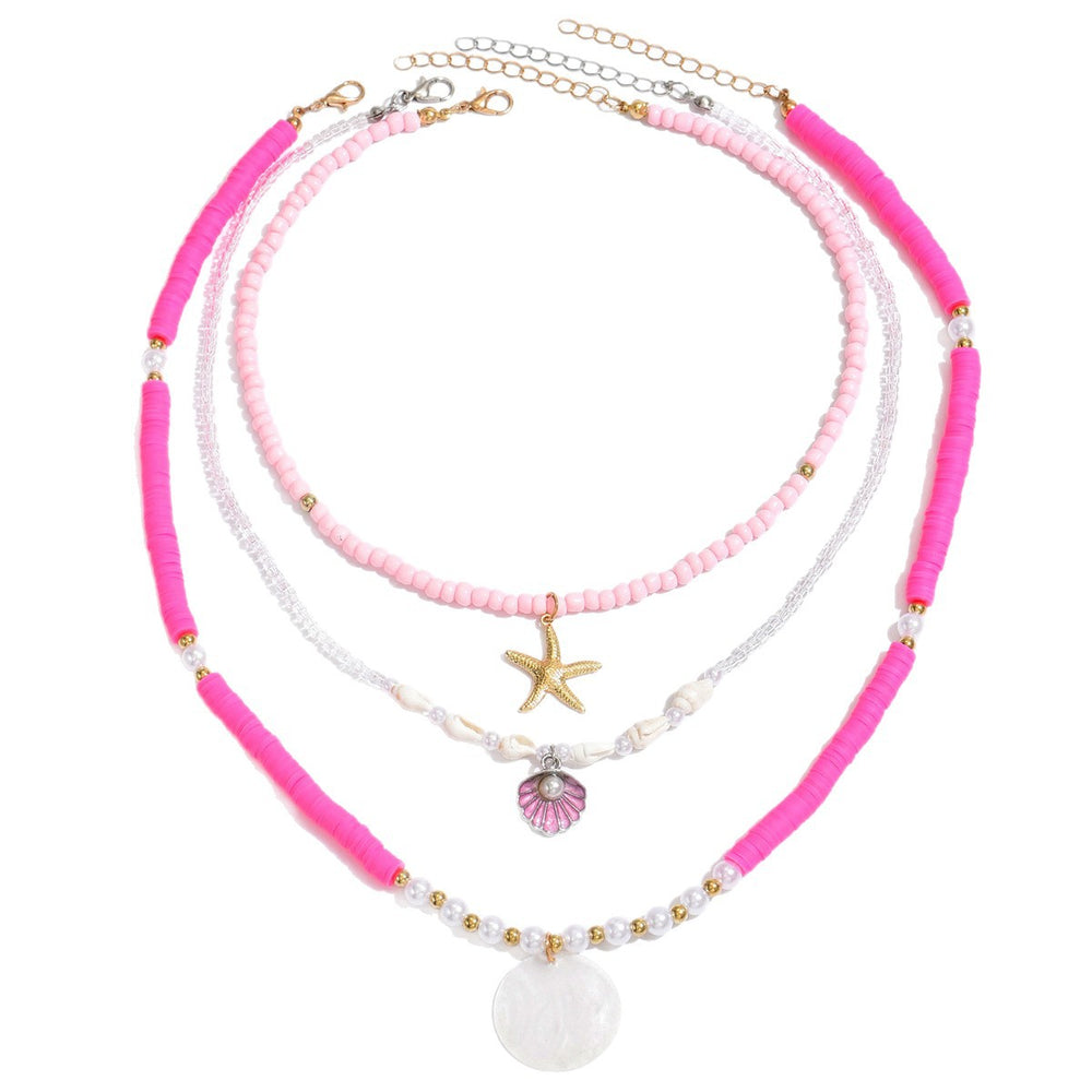 Pink necklace wholesale european and american cross-border jewelry soft clay beaded necklace for women seaside shell multi-layered clavicle chain