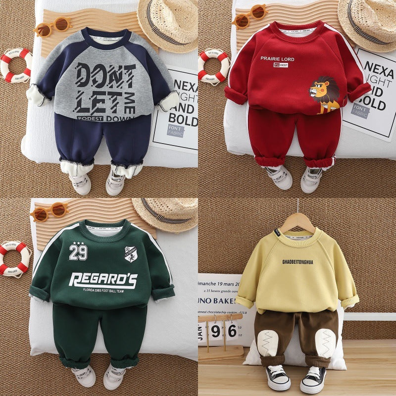 Korean style new autumn/winter fashion casual patchwork letter long sleeve two-piece set - trendy and cool boys' casual long sleeve outfit