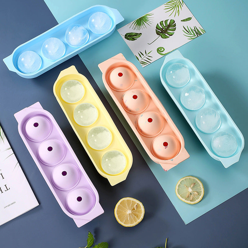 Four-sphere silicone ice cube tray with lid, round ice cube tray, silicone ice mold, round ice making box, creative ice maker