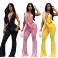 C7722 cross-border   fashion women's sexy backless solid color bodycon jumpsuit