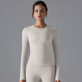New double-sided brushed solid color long yoga top - long sleeve, high-stretch, breathable, sports running fitness casual t-shirt for women