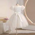 Girls' formal dress princess gown white flower girl wedding dress mid-length puff sleeve tutu dress cross-border foreign trade floral chic