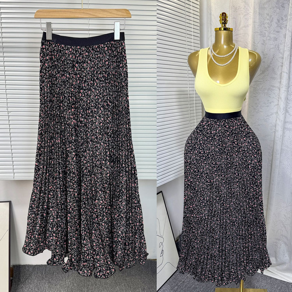 Chicsweeteasiest for match skirt women's frenchhigh waistslimming looka fairy skirt medium long pleated draped skirt