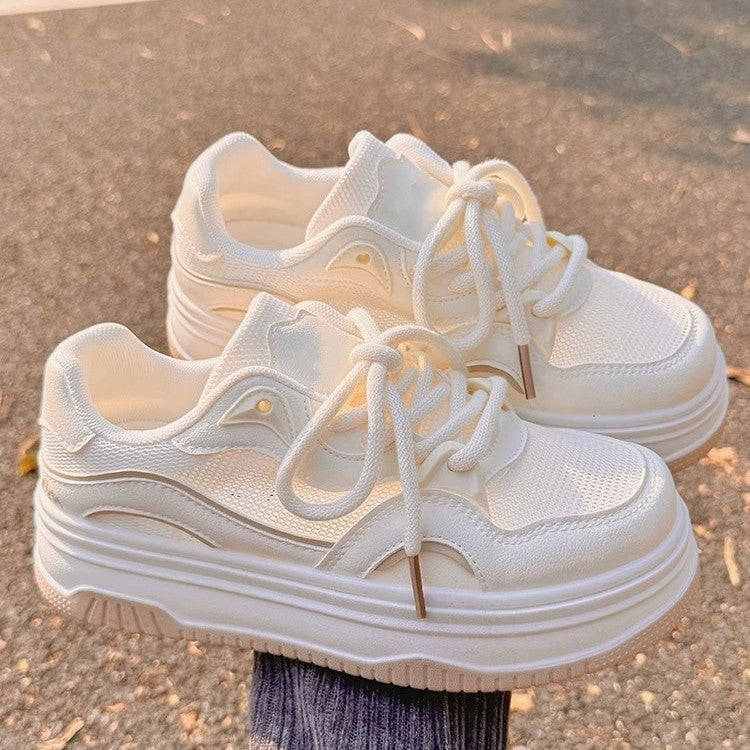 Summer women's white sneakers 2026 new breathable mesh shoes versatile niche bread shoes chunky sole athletic platform sneakers