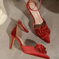 Women's high heels red rose embellished stiletto pointed toe fashion casual sexy shoes