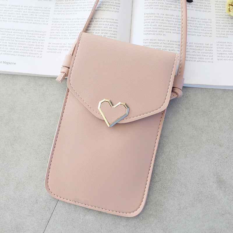 Simple Women's Wallet Mini Crossbody Shoulder Bag PVC Mobile Phone Bag Wallet Touch Screen Heart Leather Tote Bag
