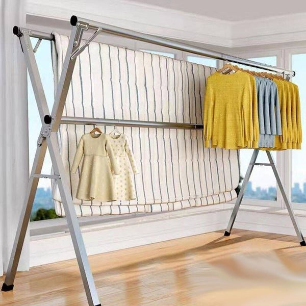 Stainless steel drying rack Floor-to-ceiling folding indoor and outdoor drying rack Vertical mobile quilt drying rack X-type clothes drying rod