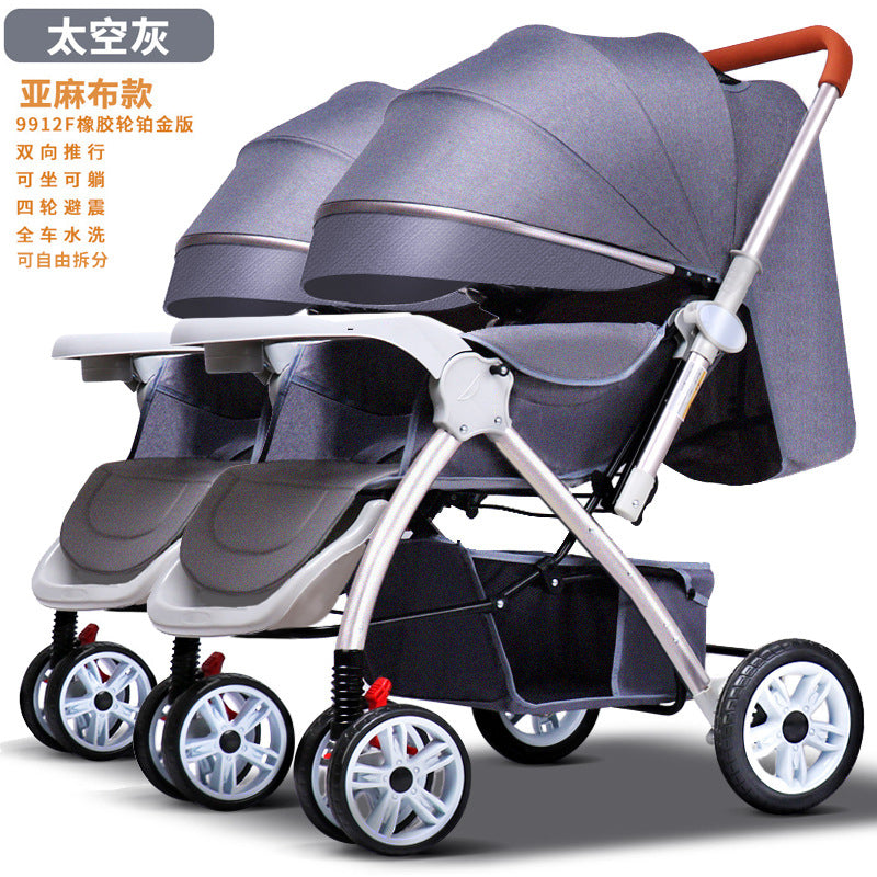 Twin stroller - lightweight, high-view, portable, convertible (sitting/reclining), detachable, double baby stroller, foldable, universal fit